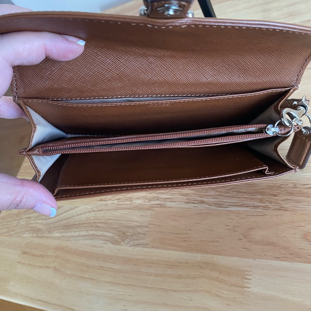 Coach Tan Leather Buckle Wristlet Clutch with Silver Hardware - Picture 7 of 14